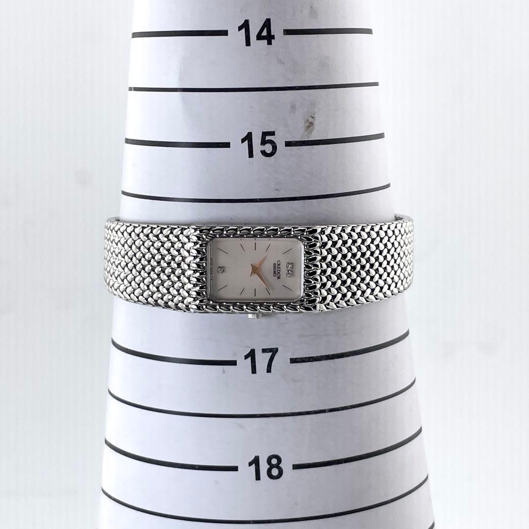 SEIKO CREDOR 方形手表 — 石英,银色,女式