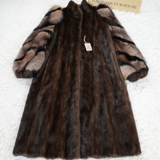 Demi Buff SAGA Mink and Silver Fox Fur arm Long Coat - Genuine Vintage Fur From Japan