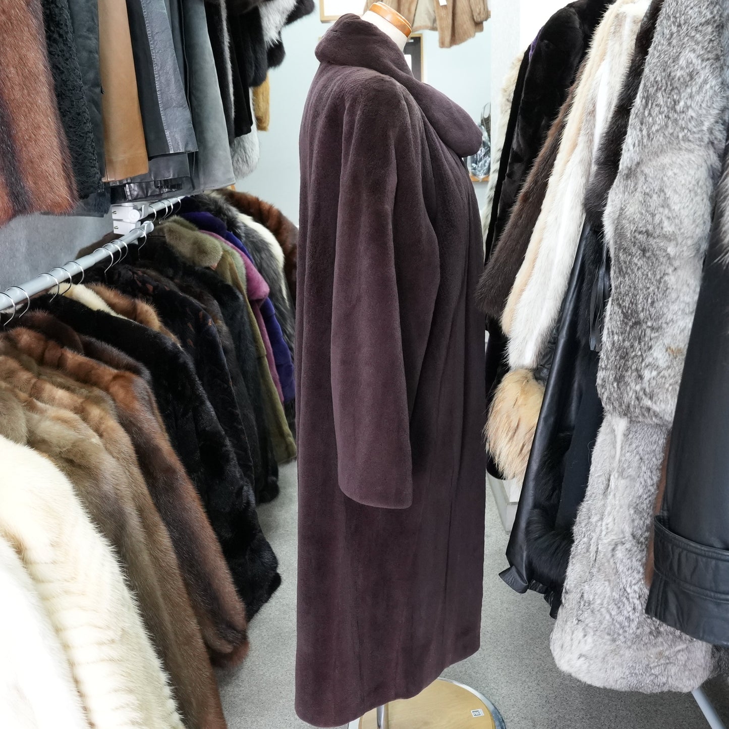 Chocolate Brown Shaved Mink Long Coat EMBA - Genuine Vintage Fur From Japan