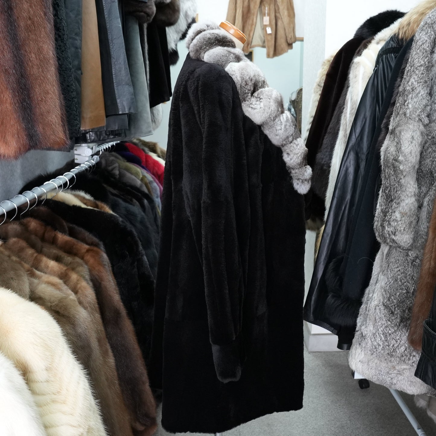 Shaved Mink and chinchilla Trim Coat - Genuine Vintage Fur From Japan