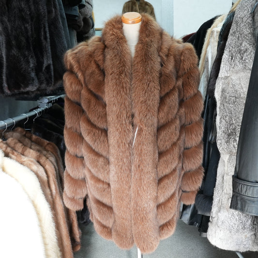 Brown Dyed Fox Fur Design Coat - Genuine Vintage Fur From Japan