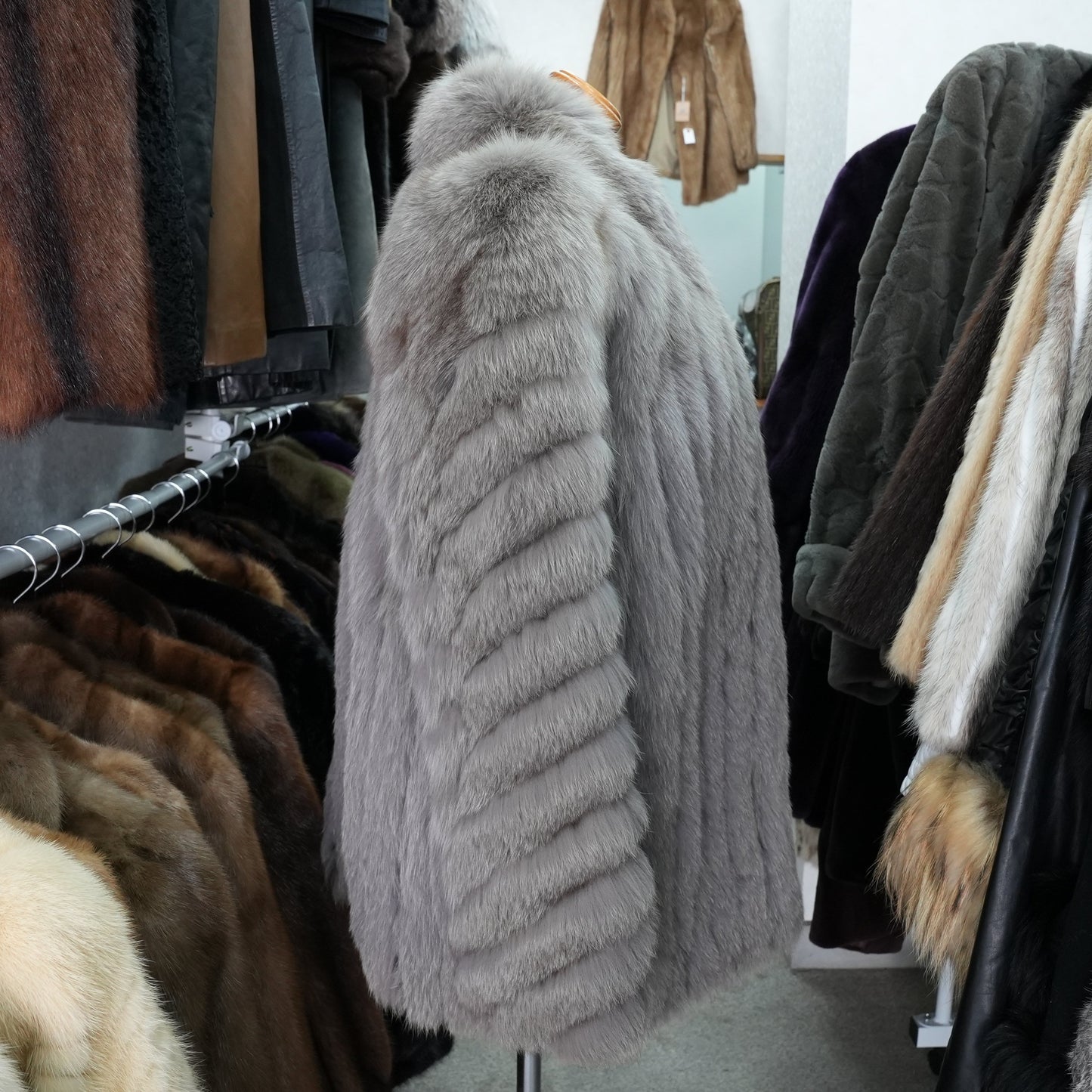 Gray Dyed Fox Fur Coat - Genuine Vintage Fur From Japan