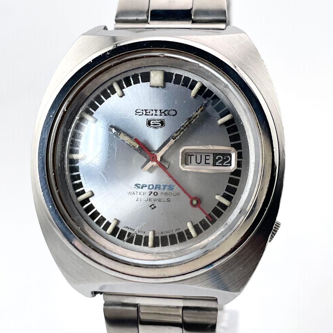 SEIKO 5 6119-8130 腕時計 — 自動巻き、シルバー、メンズ