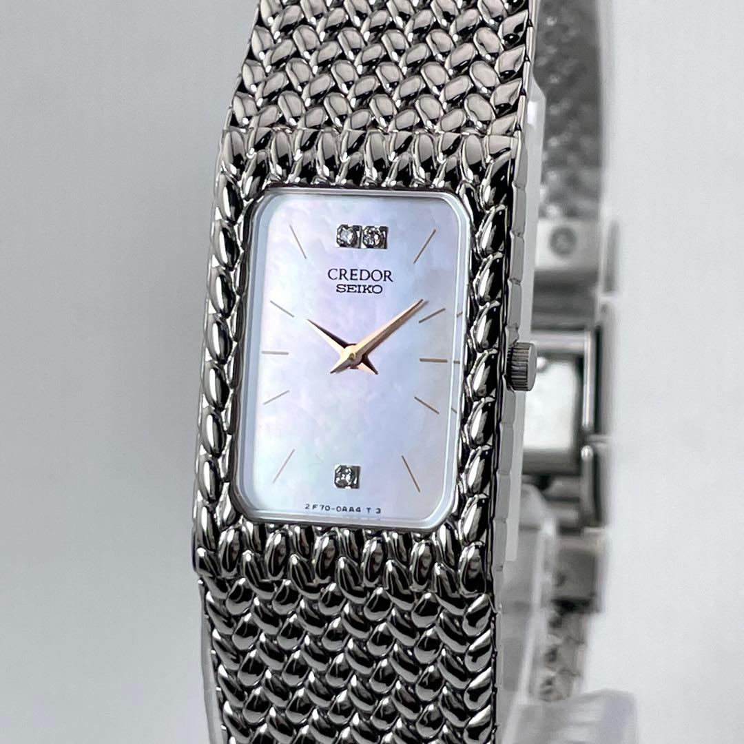 SEIKO CREDOR 方形手表 — 石英，银色，女式