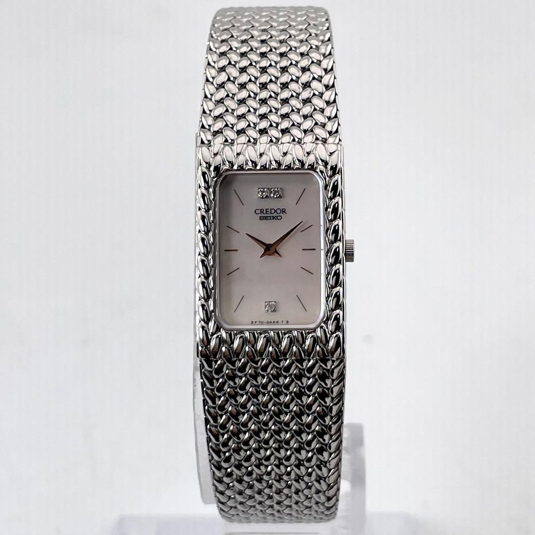 SEIKO CREDOR 方形手表 — 石英，银色，女式