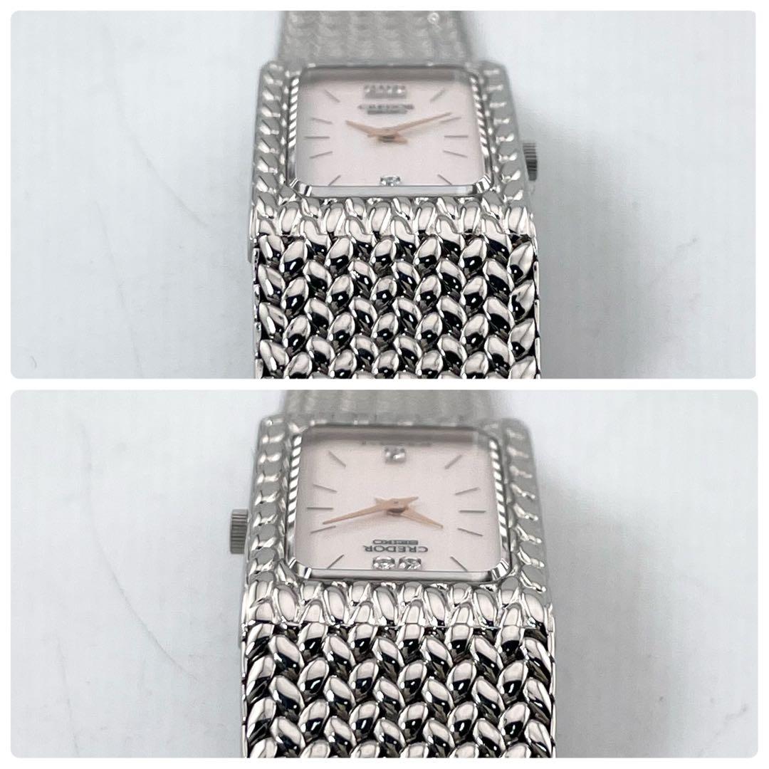 SEIKO CREDOR 方形手表 — 石英，银色，女式
