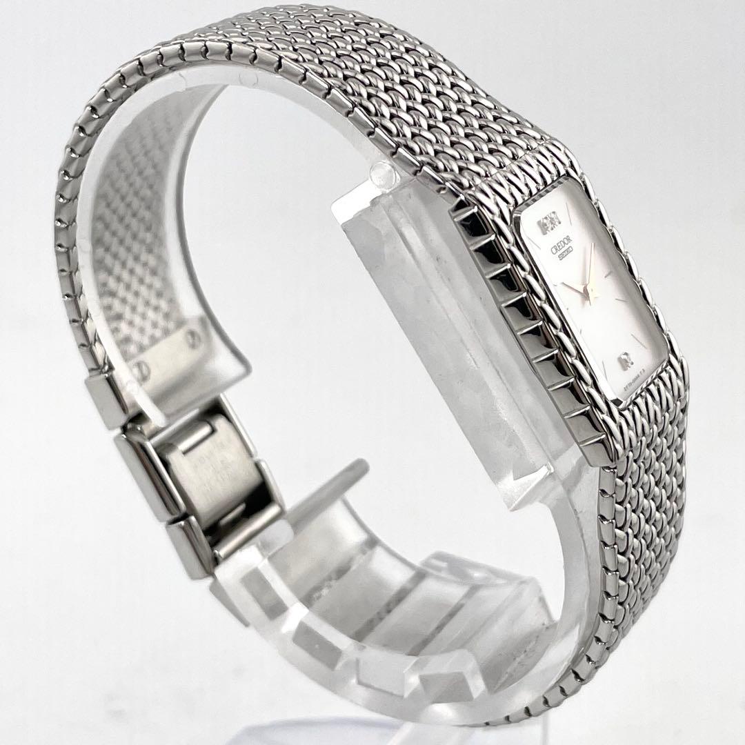 SEIKO CREDOR 方形手表 — 石英，银色，女式