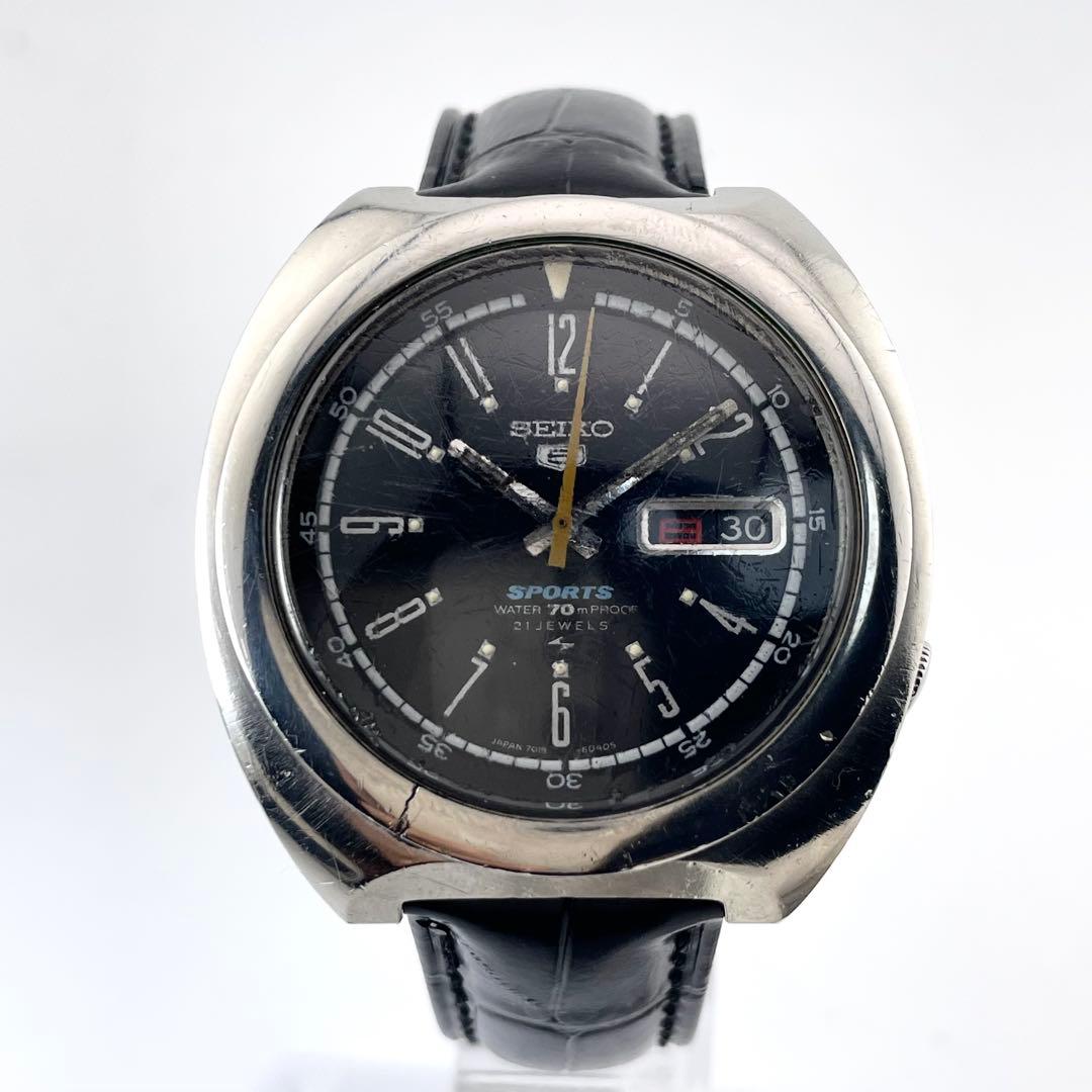 SEIKO 5 7019-6020 运动腕表 — 自动机械，银黑，男士
