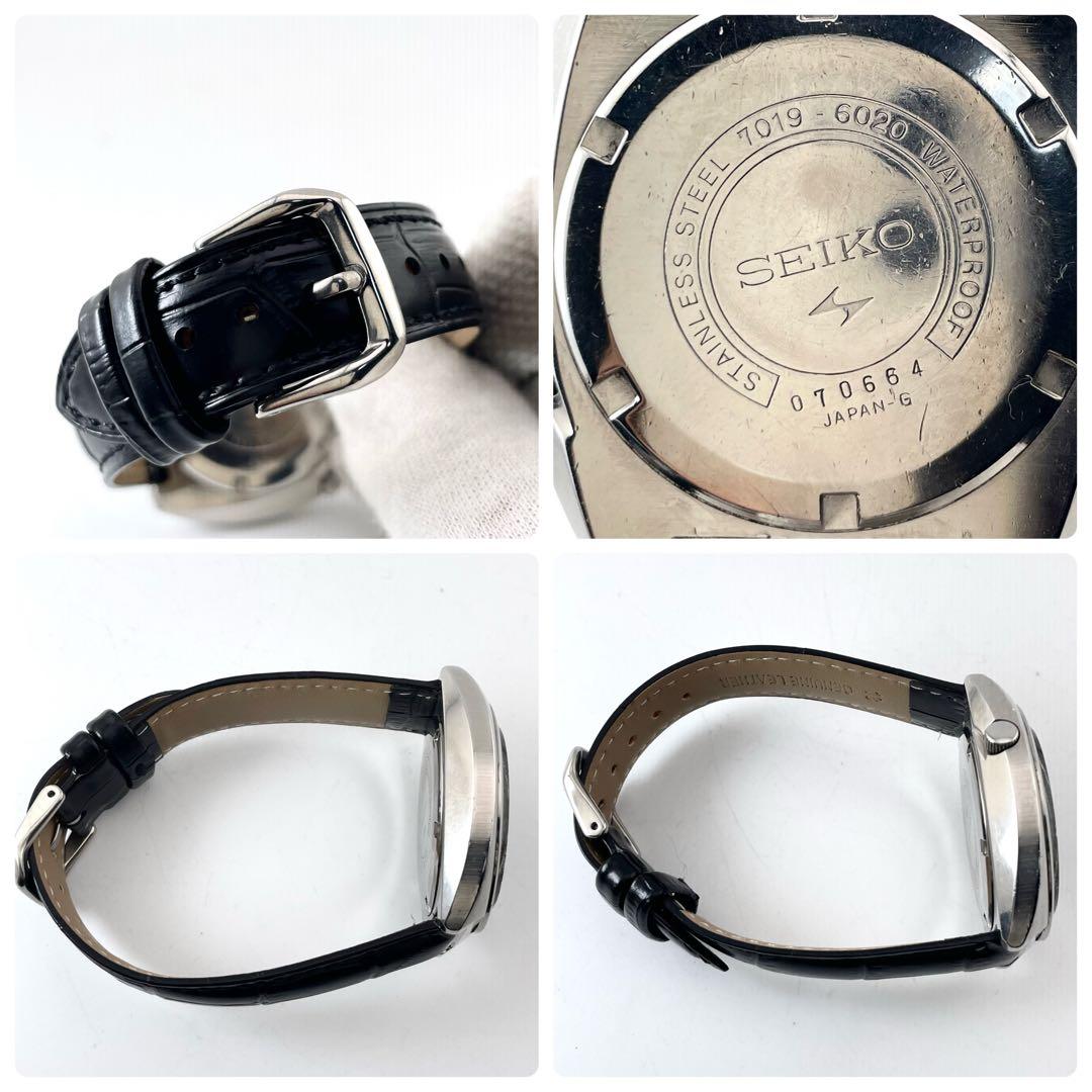 SEIKO 5 7019-6020 运动腕表 — 自动机械，银黑，男士