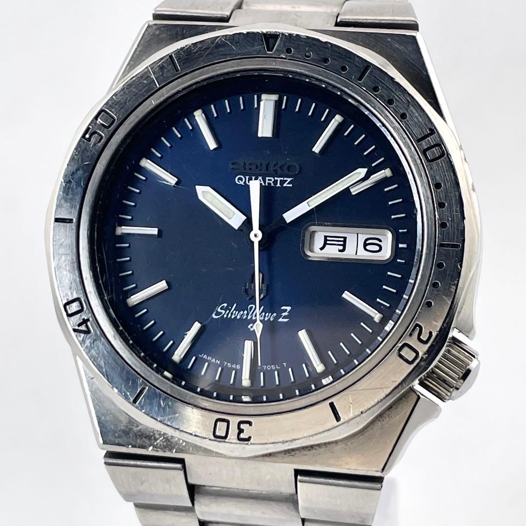 SEIKO 7546-7040 男士手表 — 石英，银色海军蓝表盘