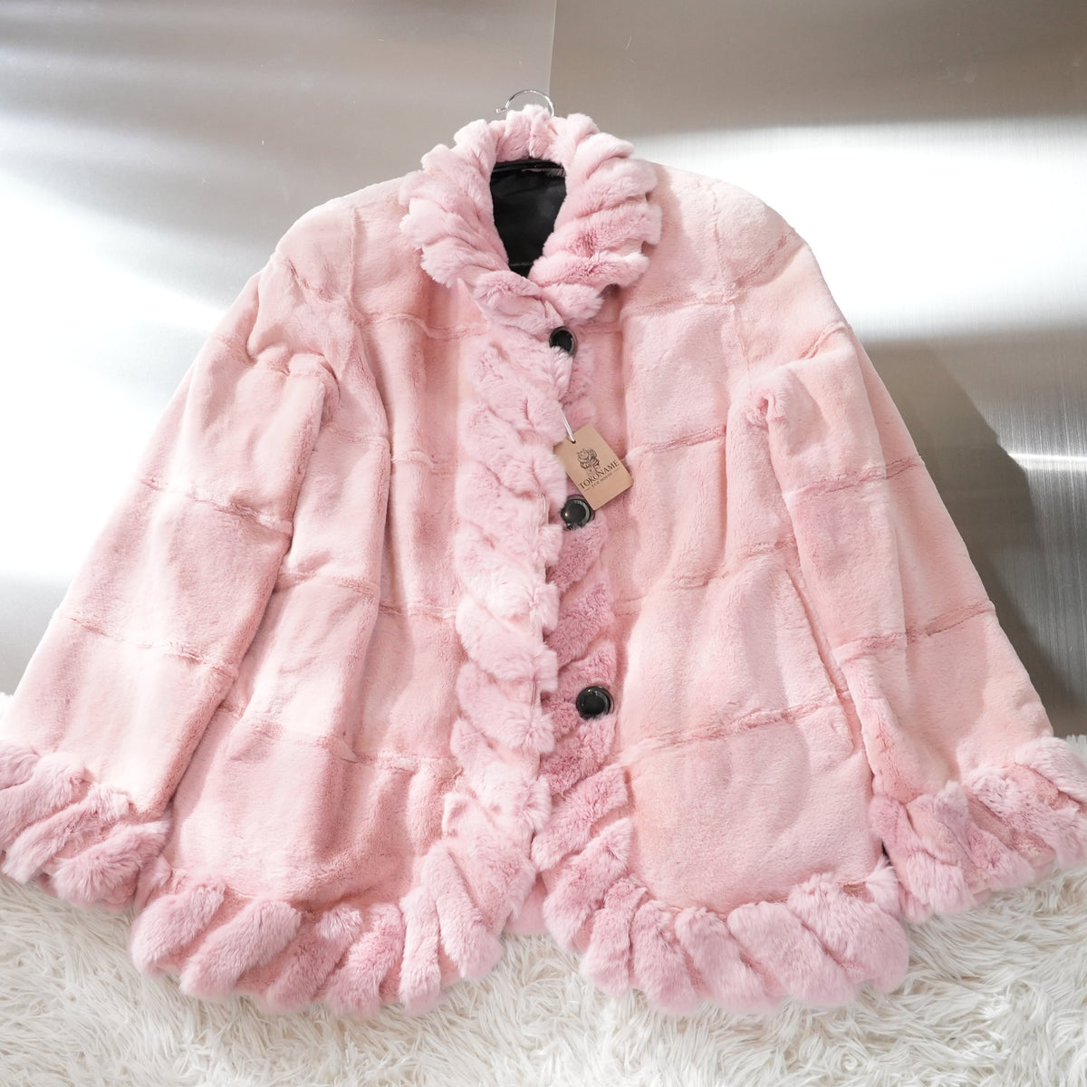 Pink Dyed Reversible Rabbit Fur Coat - Genuine Vintage Fur From Japan