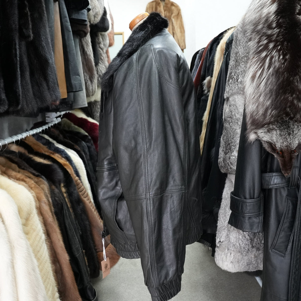 Men Mink and Leather Reversible Zip up Bomber Jacket - Genuine Vintage Fur From Japan