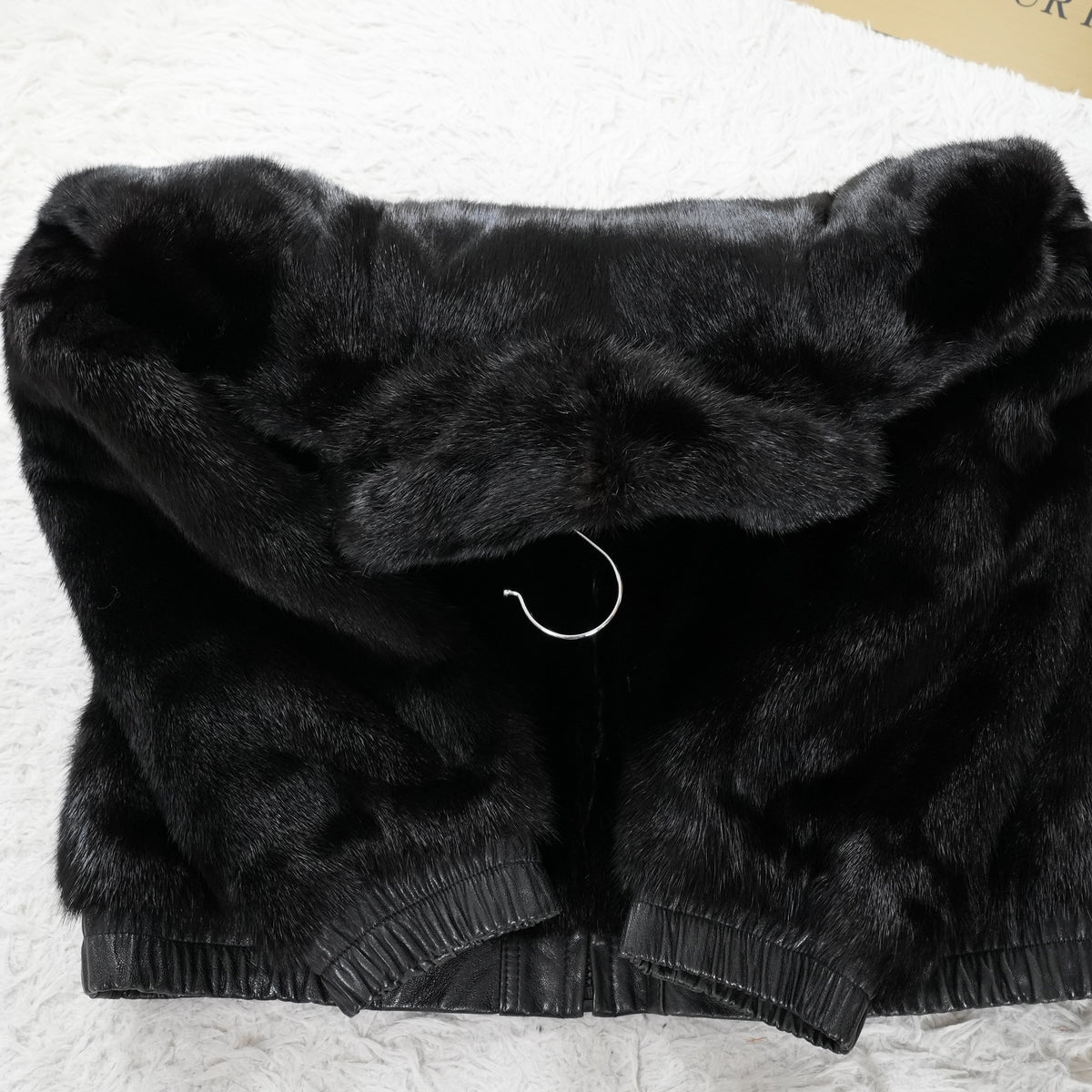 Men Mink and Leather Reversible Zip up Bomber Jacket - Genuine Vintage Fur From Japan