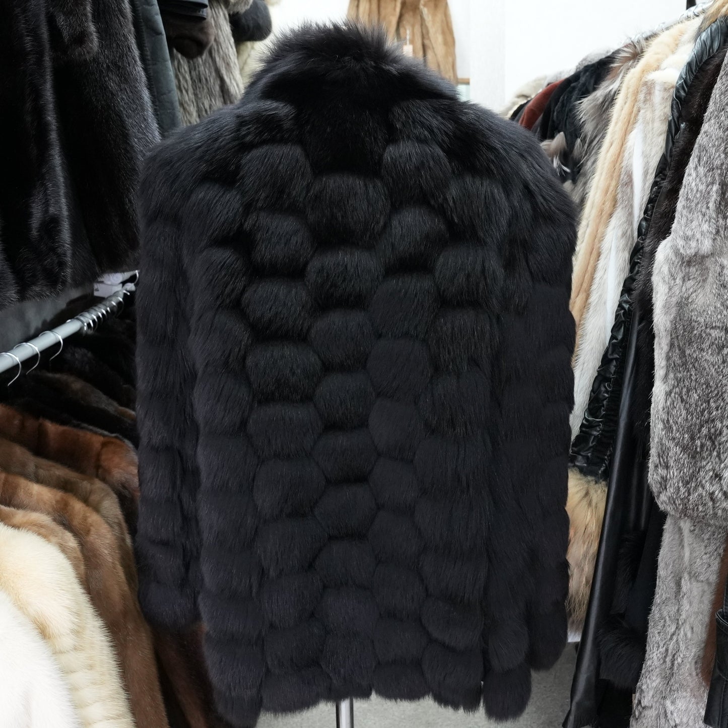 Black Dyed Fox Design Coat EMBA - Genuine Vintage Fur From Japan