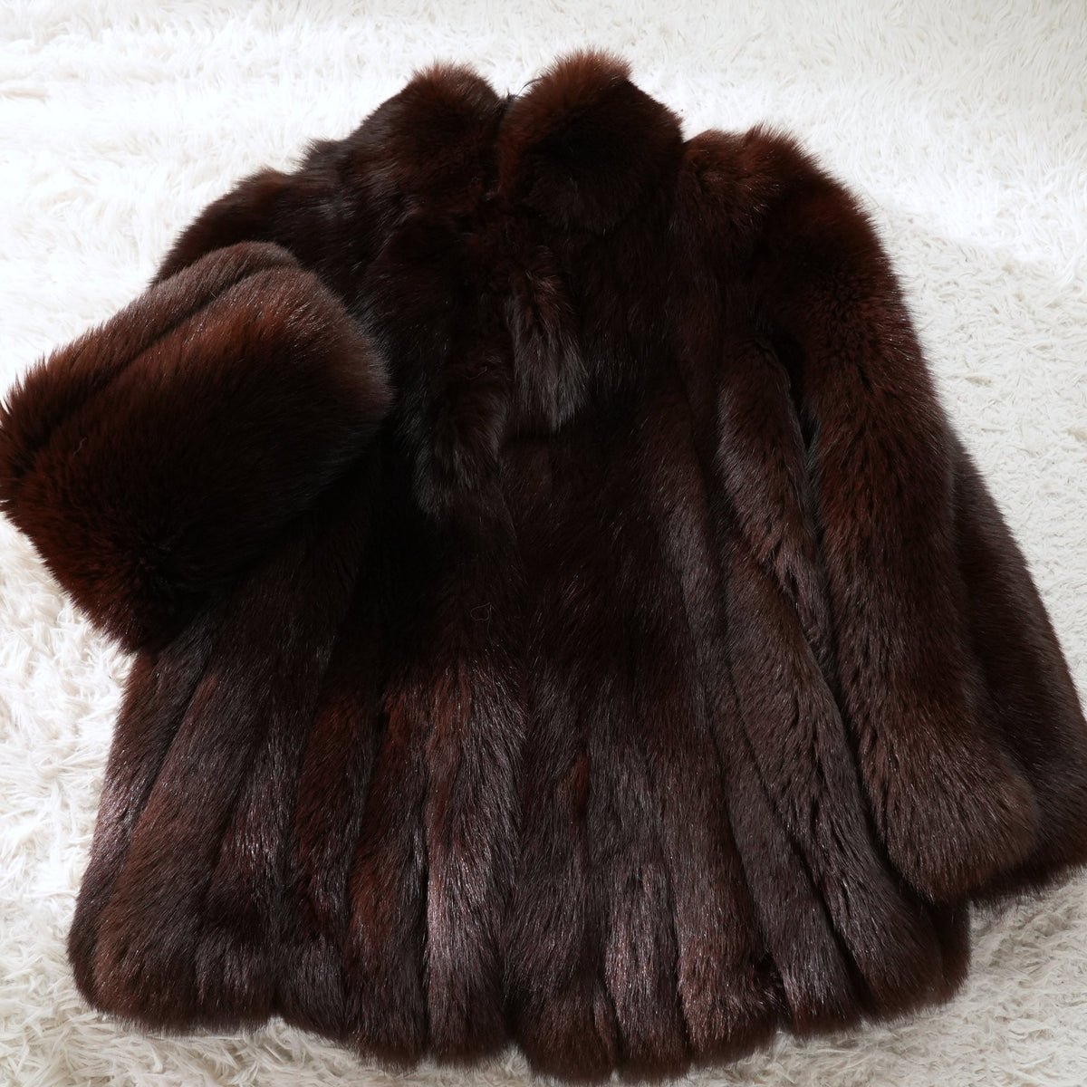Dark Brown Dyed Fox Fur Coat Soft and Fluffy - Genuine Vintage Fur From Japan