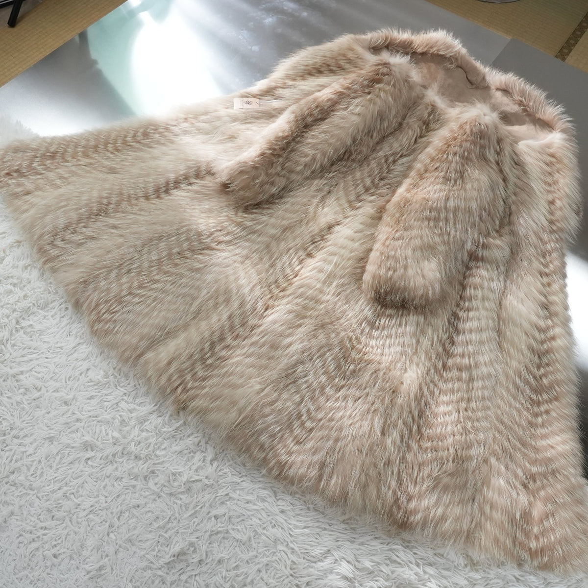 Light Beige Dyed Fox Fur Long Coat EMBA - Genuine Vintage Fur From Japan