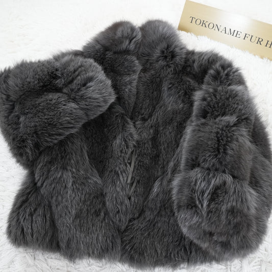 Ash Gray Dyed Blue Fox Cropd Coat - Vintage Fur Japan