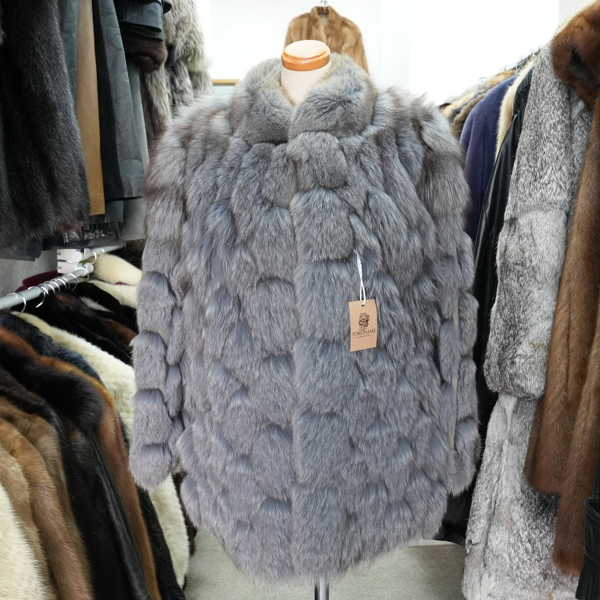 Ash Blue Dyed Fox Fur Design Coat - Genuine Vintage Fur From Japan