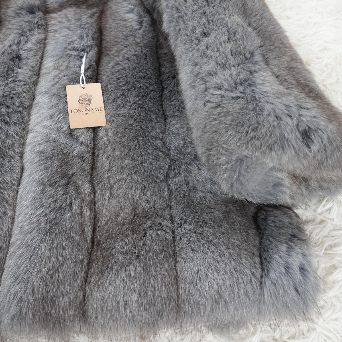 Blue ash Dyed Fox Coat Soft and Fluffy - Genuine Vintage Fur From Japan