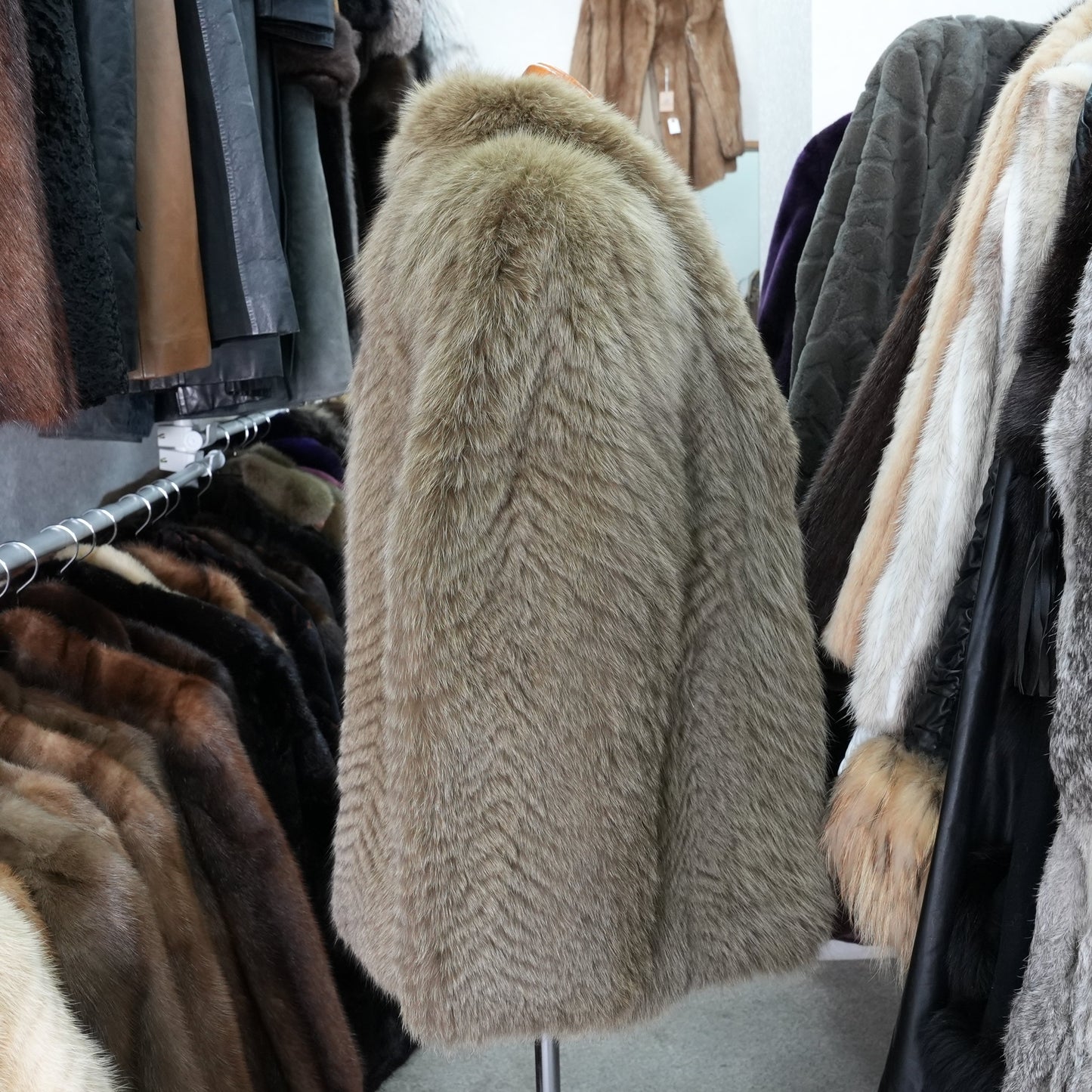 Ash Green Dyed Fox Fur Coat - Genuine Vintage Fur From Japan