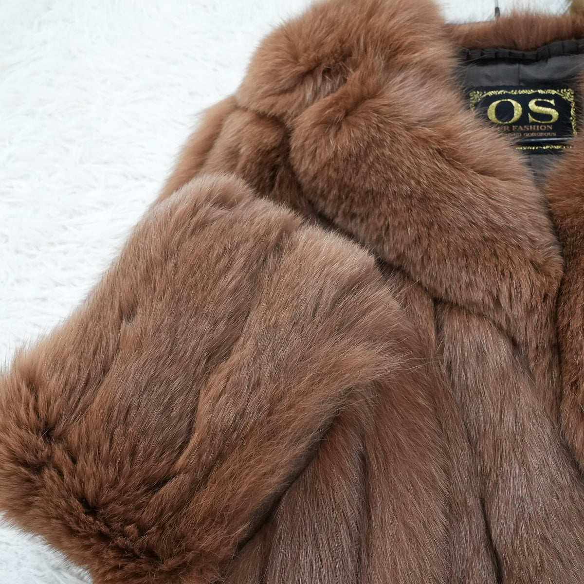 Brown Dyed Fox Fur Coat OS FUR - Genuine Vintage Fur From Japan