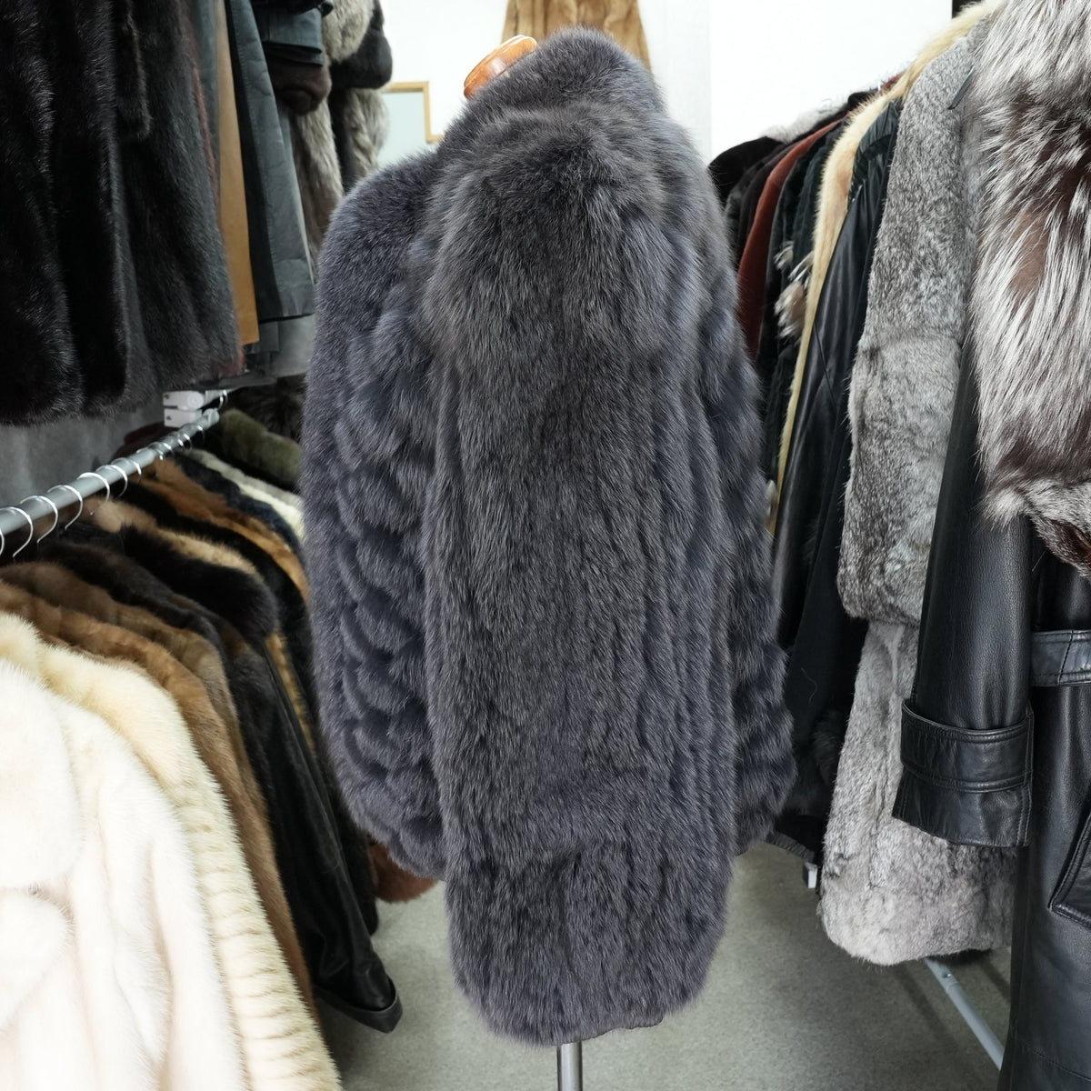 Amethyst Dyed Fox and Leather Design Coat SAGA FOX - Genuine Vintage Fur From Japan