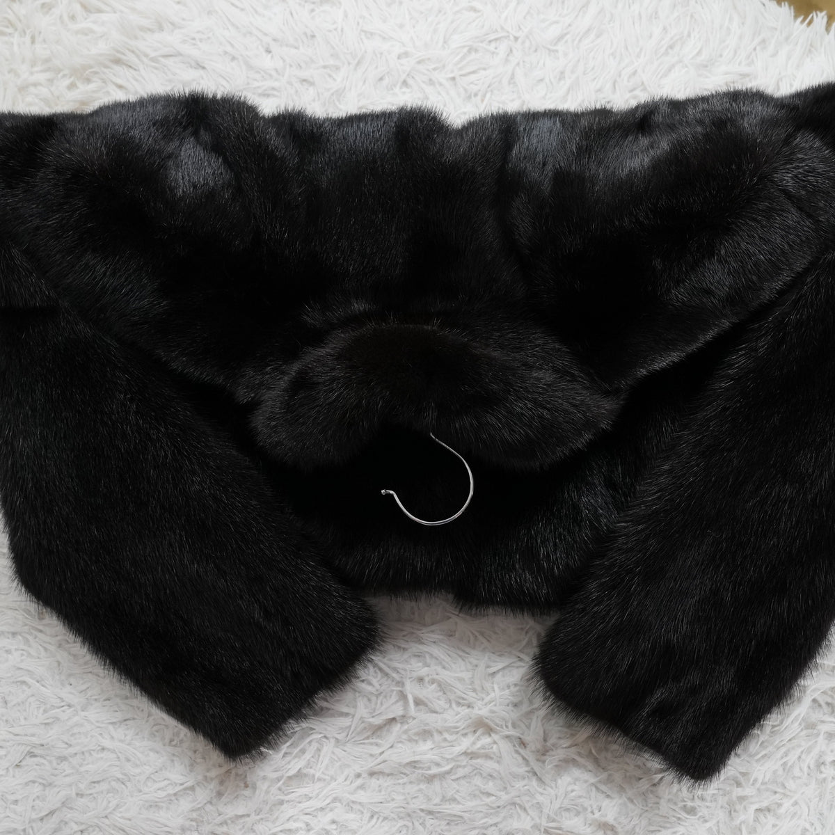 Dark Mink Big collar crop Jacket - Genuine Vintage Fur From Japan