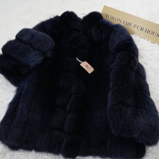 Navy Dye Fox Coat - Saga Fox Genuine Vintage Fur Japan
