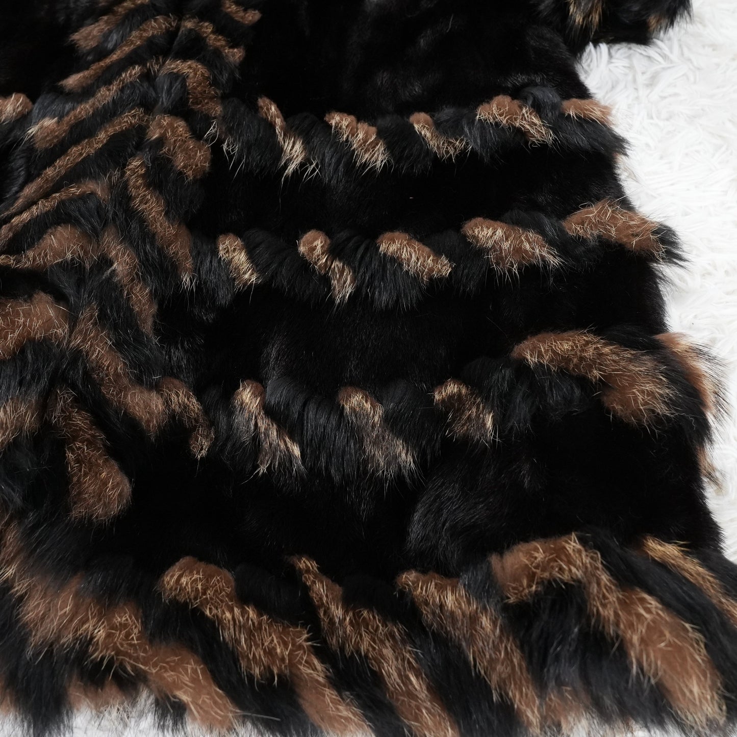 Dark mink and Raccoon dog Fur Long Coat - Genuine Vintage Fur From Japan