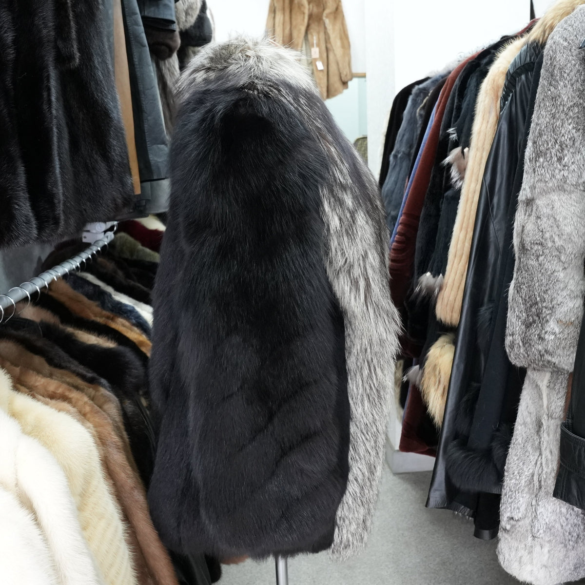Black Dyed Fox and Silver Fox Trim SAGA FOX- Genuine Vintage Fur From Japan
