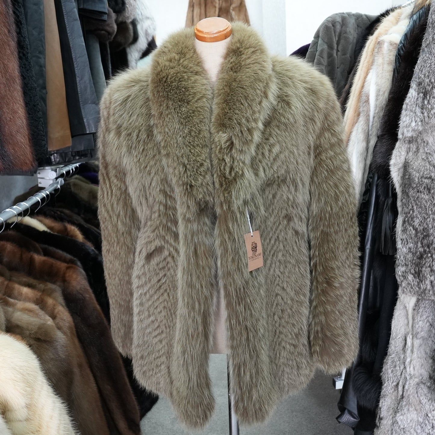 Ash Green Dyed Fox Fur Coat - Genuine Vintage Fur From Japan