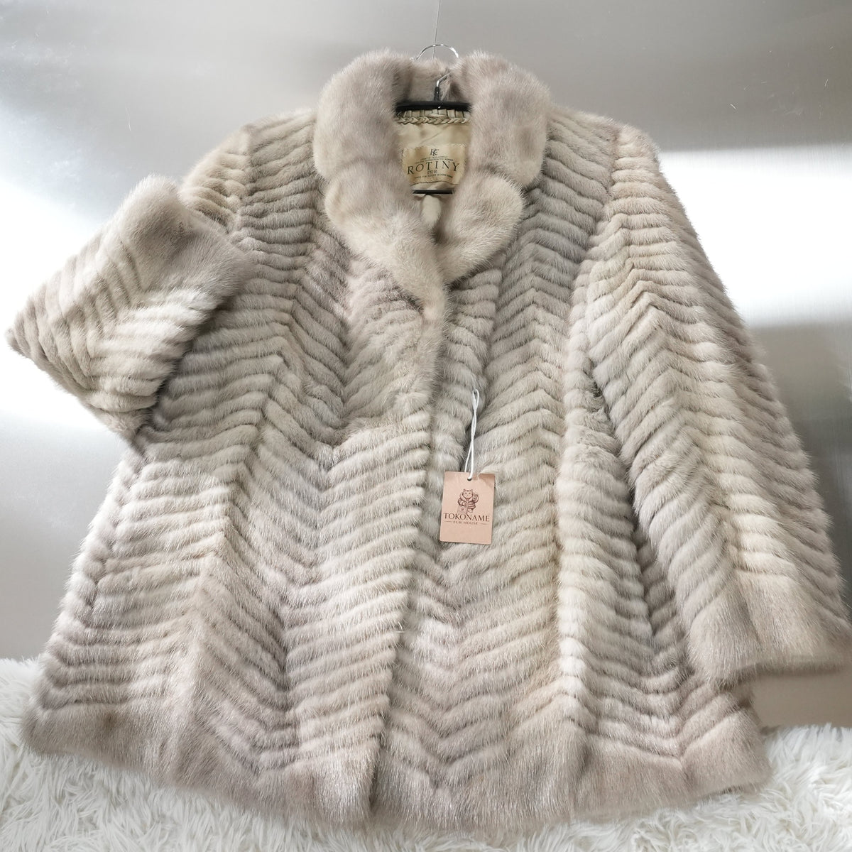 Pastel Mink Fur Coat chevron Design ROTINY - Genuine Vintage Fur From Japan