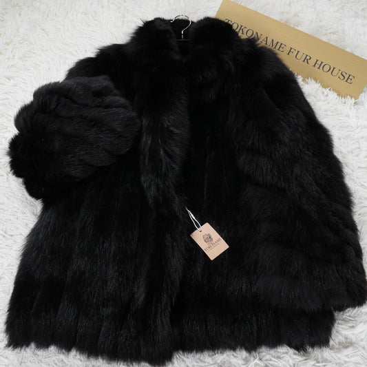 Black Dyed Fox Fur Coat ROTINY - Genuine Vintage Fur From Japan