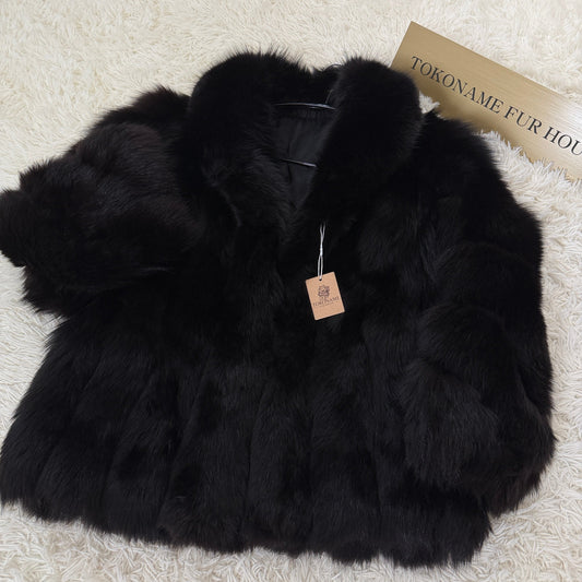 Black Dye Fox Coat - SAGA ROYAL FOX Genuine Vintage Fur Japan