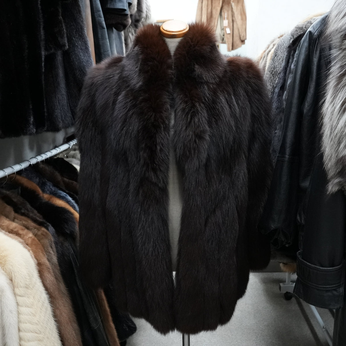 Dark Brown Dyed Fox Fur Coat Soft and Fluffy - Genuine Vintage Fur From Japan