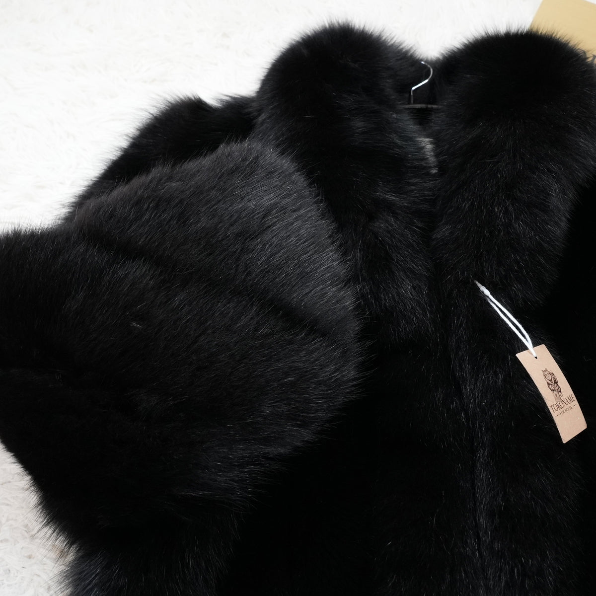 Black Dyed SAGA ROYAL FOX Coat Soft and Fluffy - Genuine Vintage Fur From Japan