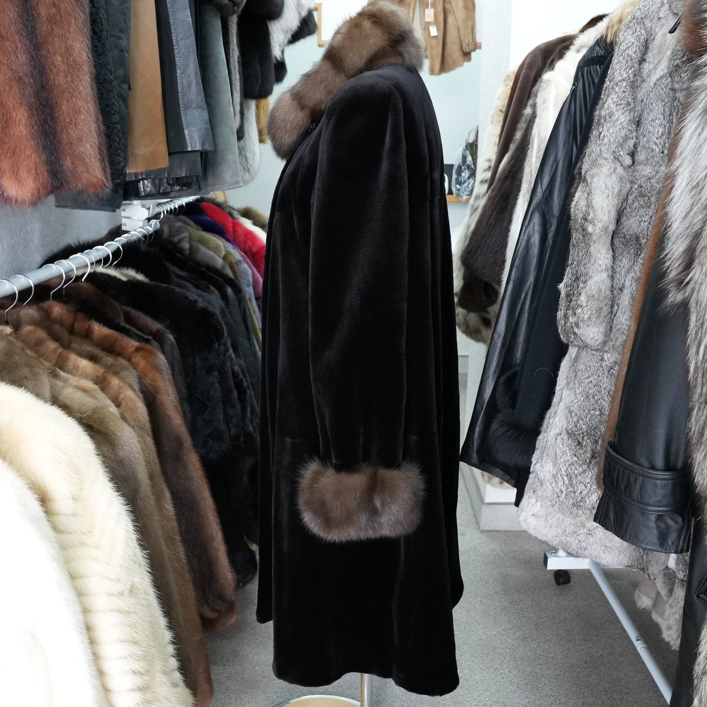 Shaved Mink and Russian Sable Trim Long Coat - Genuine Vintage Fur From Japan