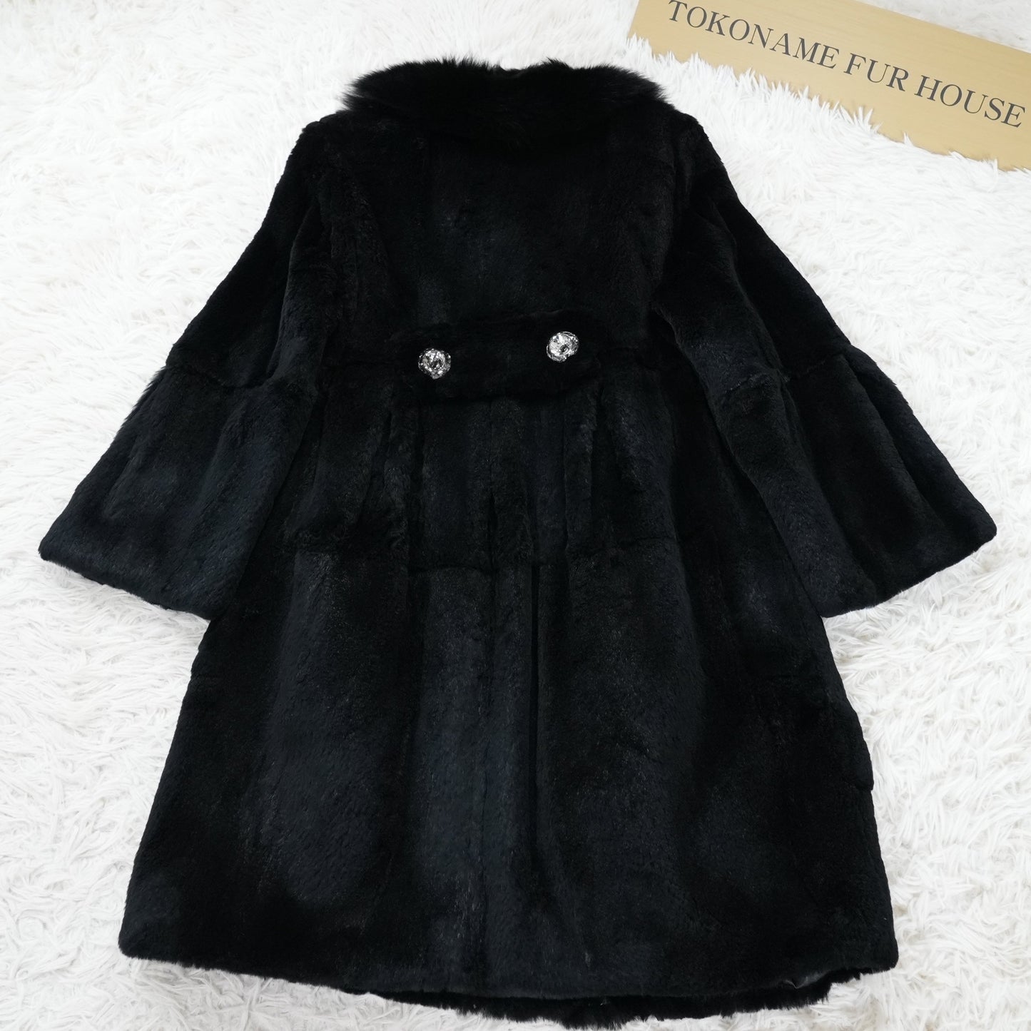 Rex rabbit Black Dyed Coat - Genuine Vintage Fur From Japan