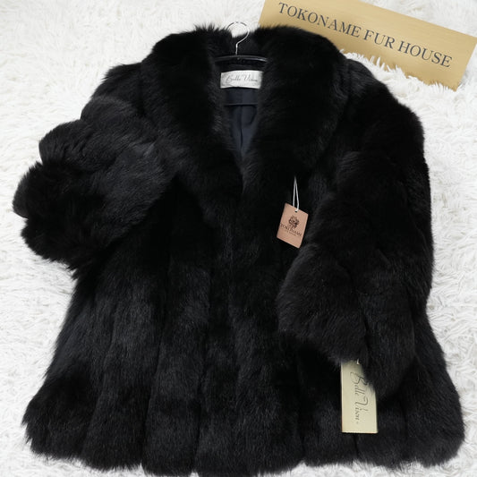 SAGA ROYAL FOX Black Dyed Coat - Genuine Vintage Fur From Japan