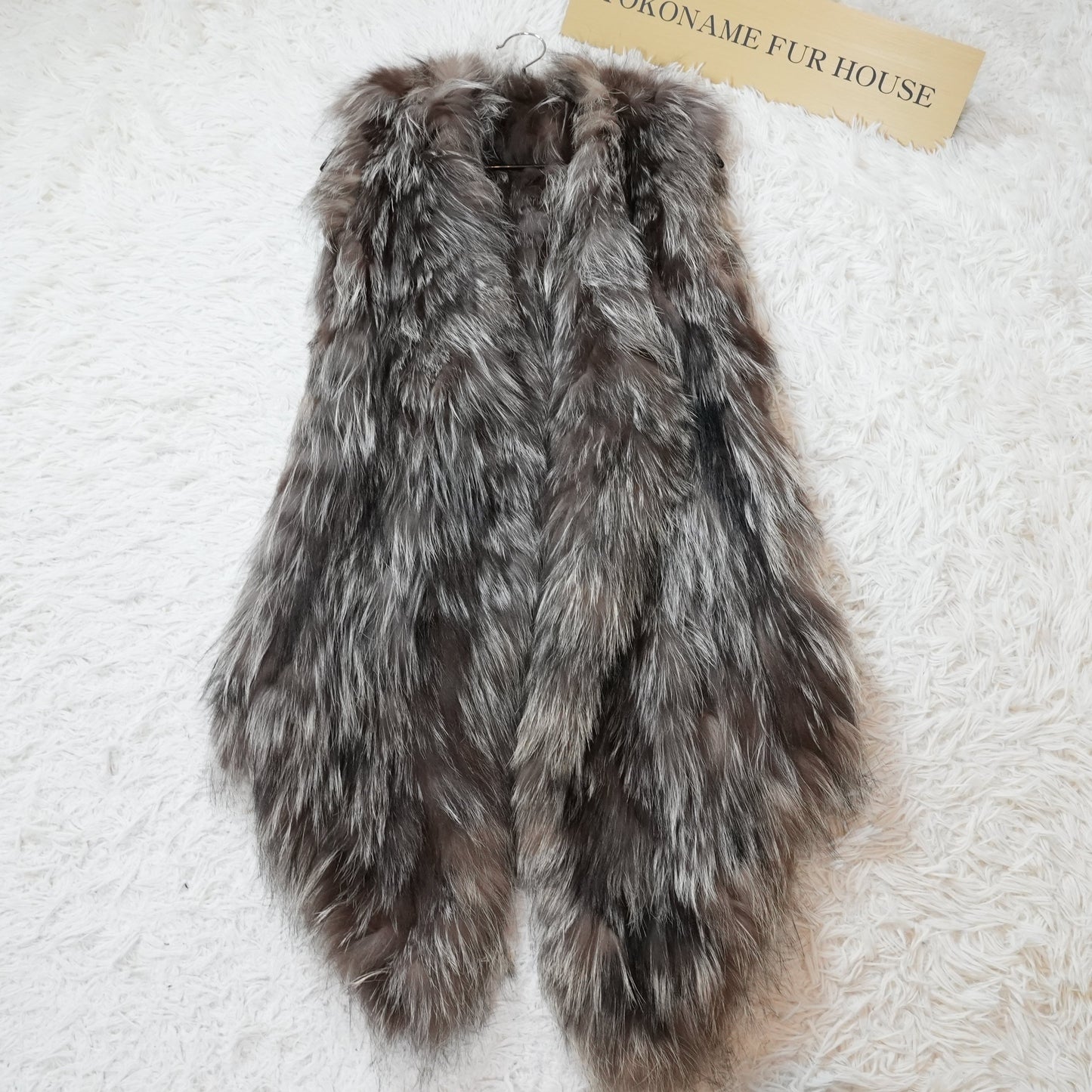 Silver Fox Vest textured yarn - Genuine Vintage Fur From Japan
