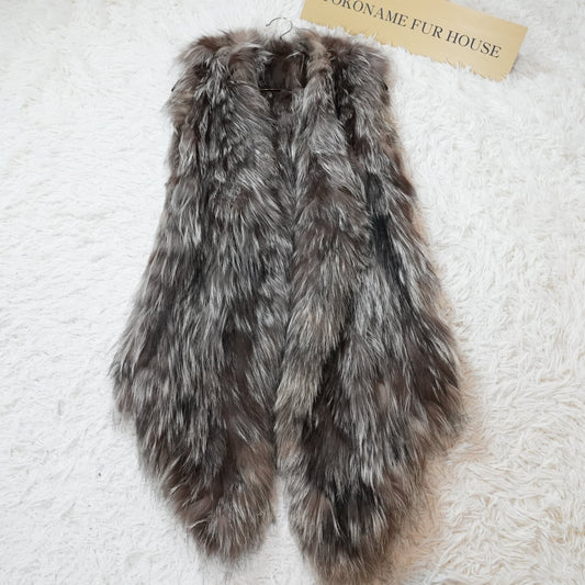 Silver Fox Vest textured yarn - Genuine Vintage Fur From Japan