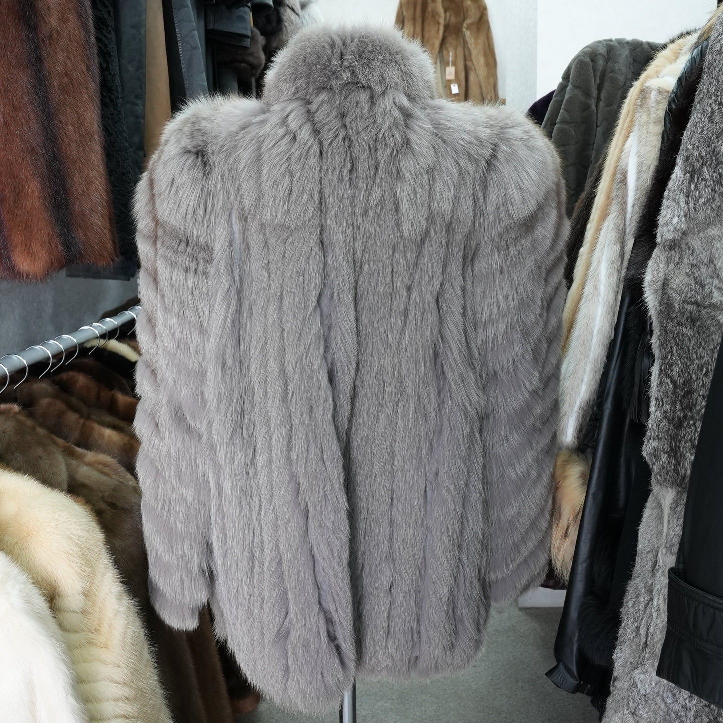 Gray Dyed Fox Fur Coat - Genuine Vintage Fur From Japan