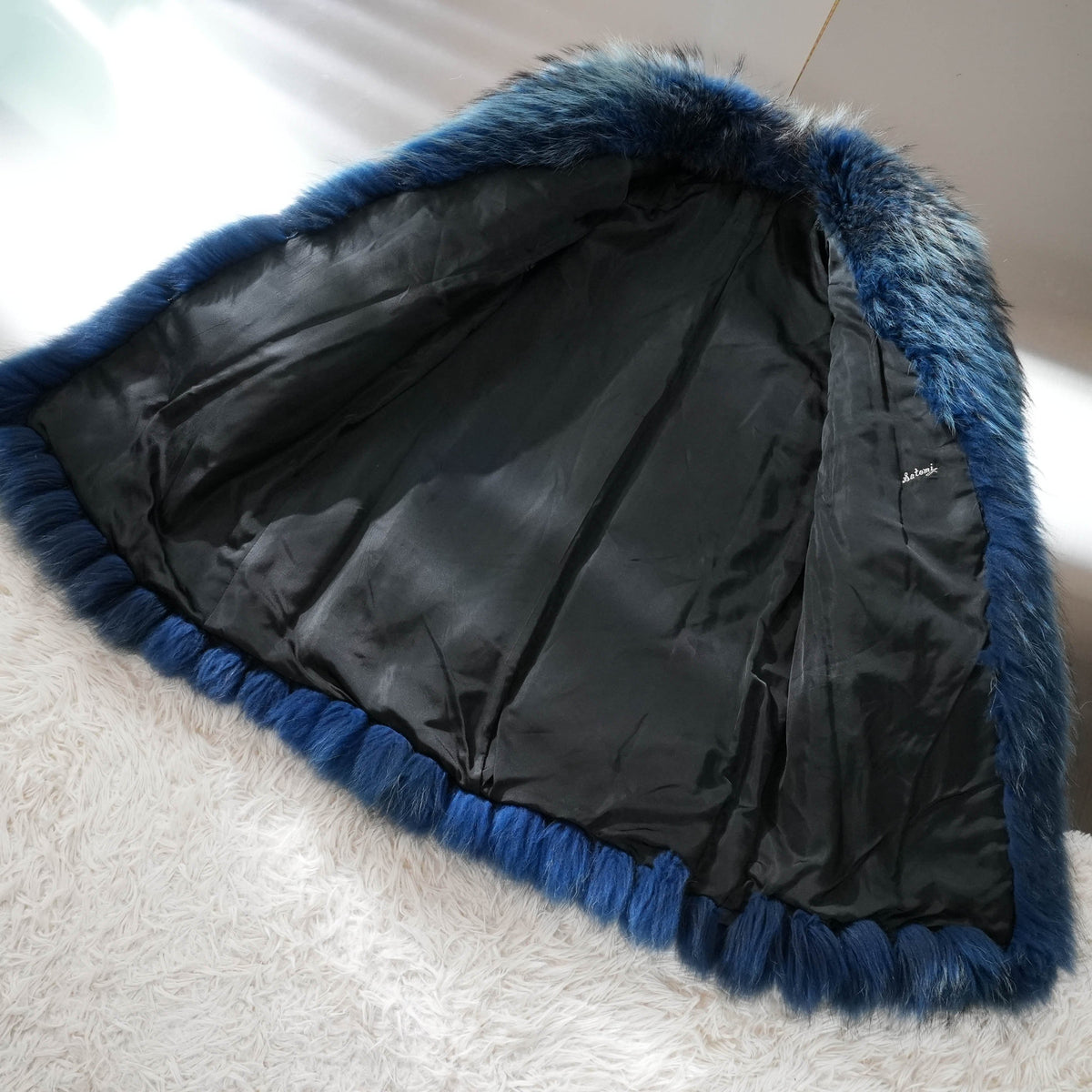 Blue Dyed Fox Fur semi Long Coat smooth - Genuine Vintage Fur From Japan