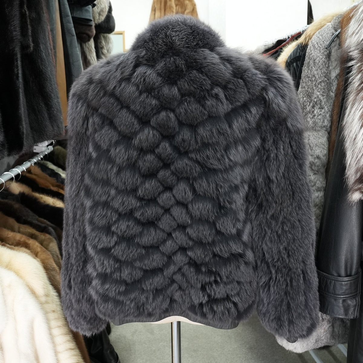 Amethyst Dyed Fox and Leather Design Coat SAGA FOX - Genuine Vintage Fur From Japan