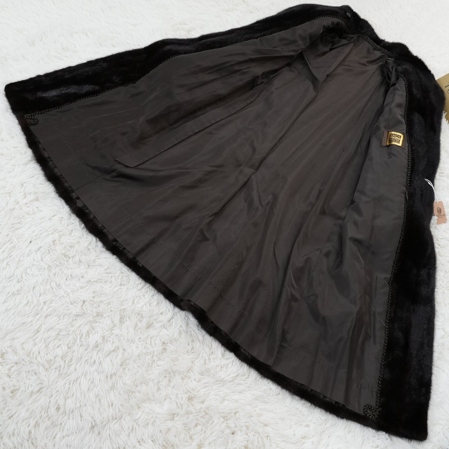Dark Mink Long Coat Roll Up Sleeve - SAGA MINK Genuine Vintage Fur Japan