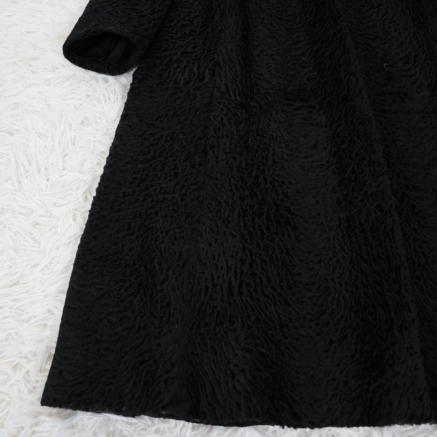 Astrakhan Fox Fur Trim Long Coat Genuine Vintage Fur Japan