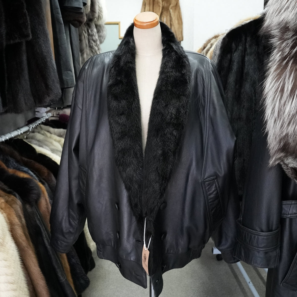 Men Mink and Leather Reversible Bomber Jacket- Genuine Vintage Fur From Japan