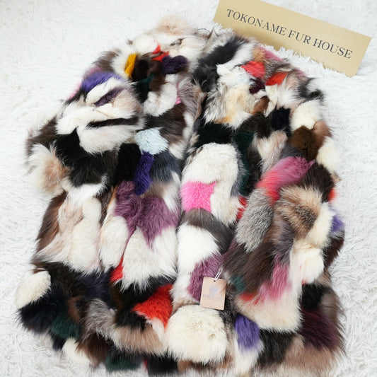 Multi color Dyed Fox Coat - Genuine Vintage Fur From Japan