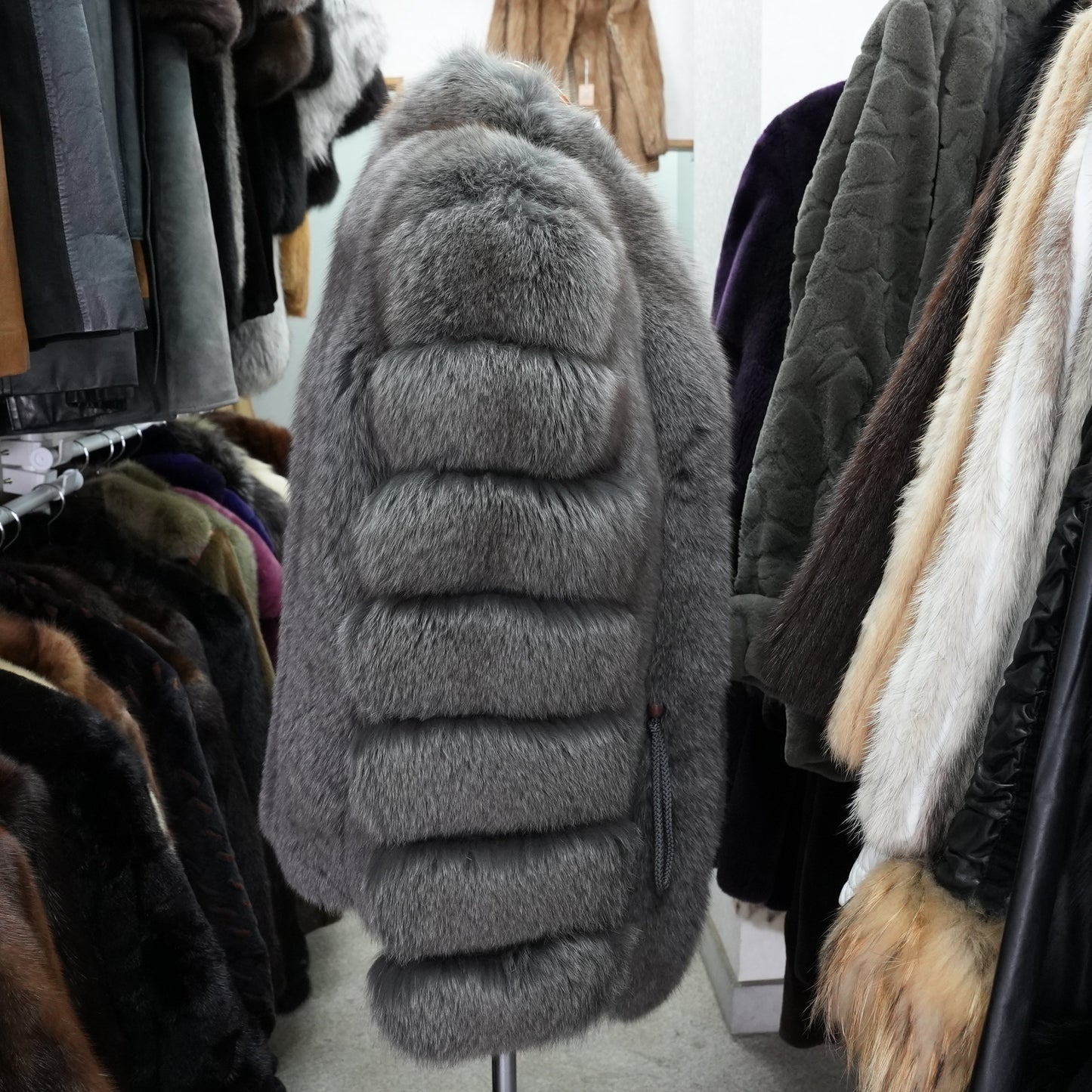 Gray Dyed Fox Coat - Genuine Vintage Fur From Japan