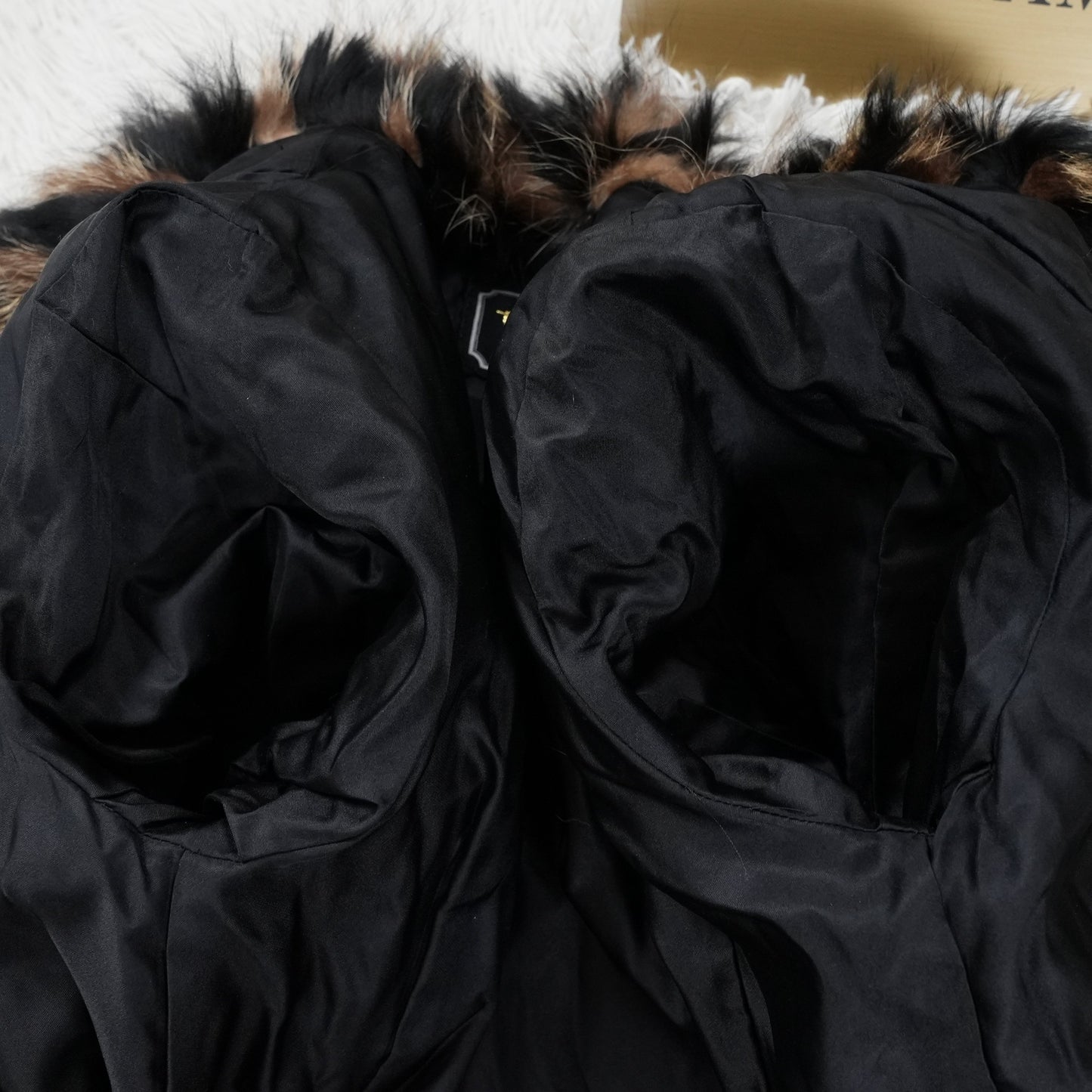 Dark mink and Raccoon dog Fur Long Coat - Genuine Vintage Fur From Japan